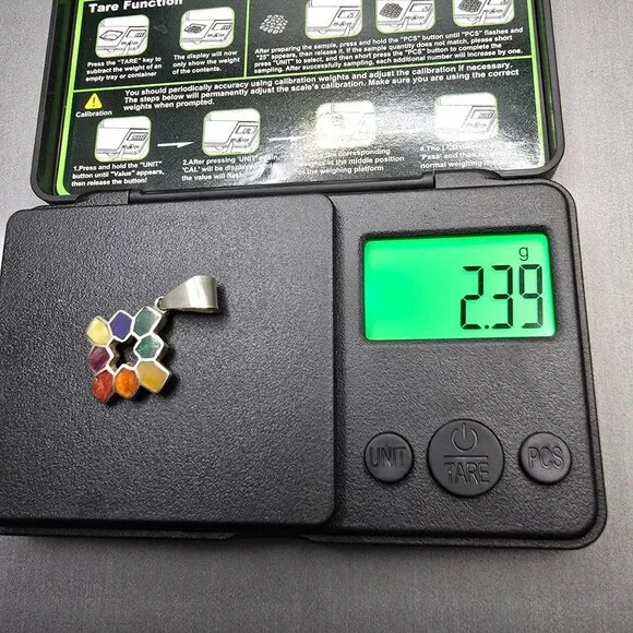 VTG 950 Silver Gemstone Chakana Inca Cross Pendant 1 1/8" Signed DW Rainbow - Picture 5 of 5